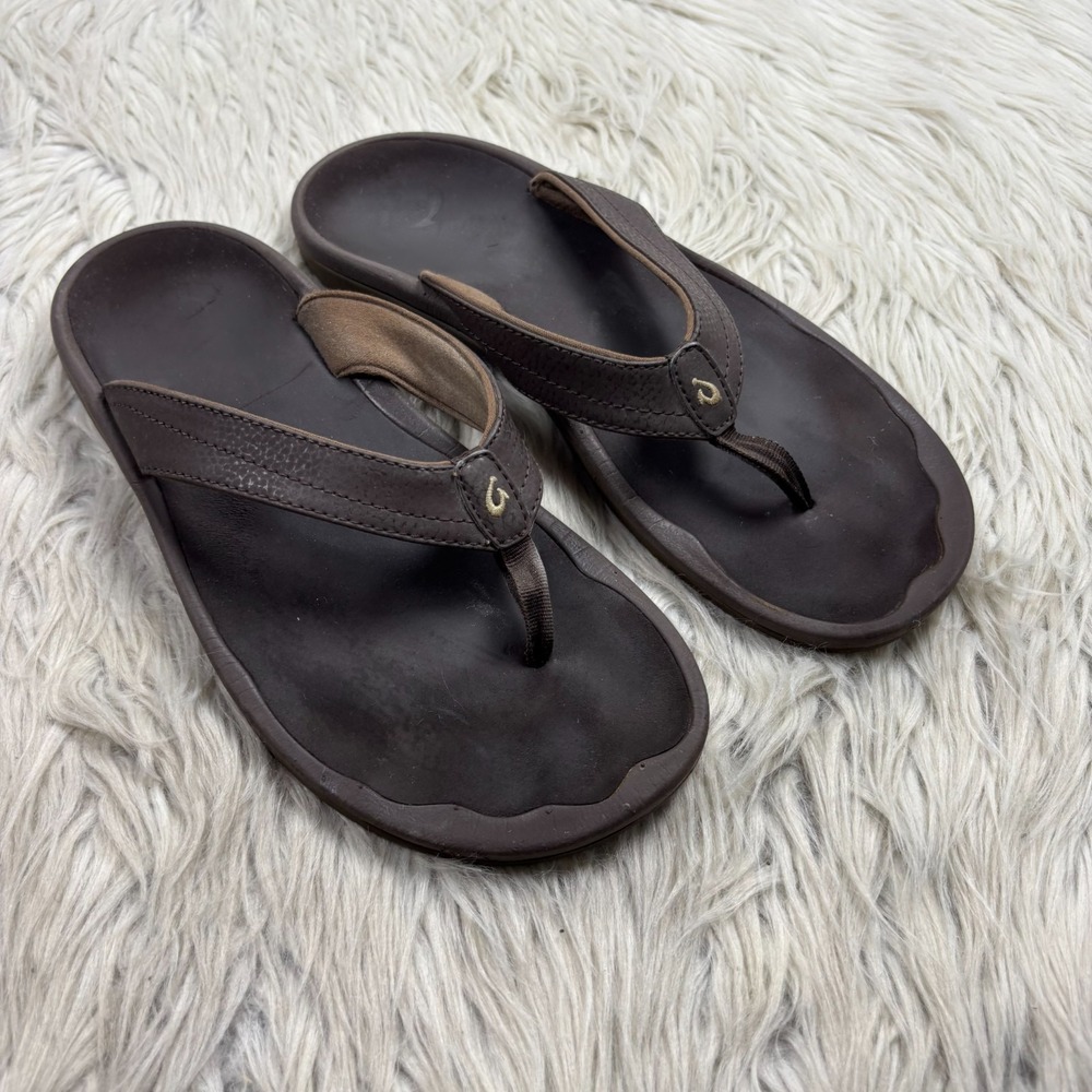 OluKai Women's 9.5 Brown Ohana Water-Resistant Flip Flops‎ Sandals Hawaii Beach